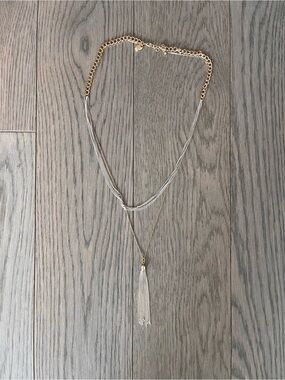 Simons | Two-Tone Layered Tassel Necklace — Gold and Silvery/White